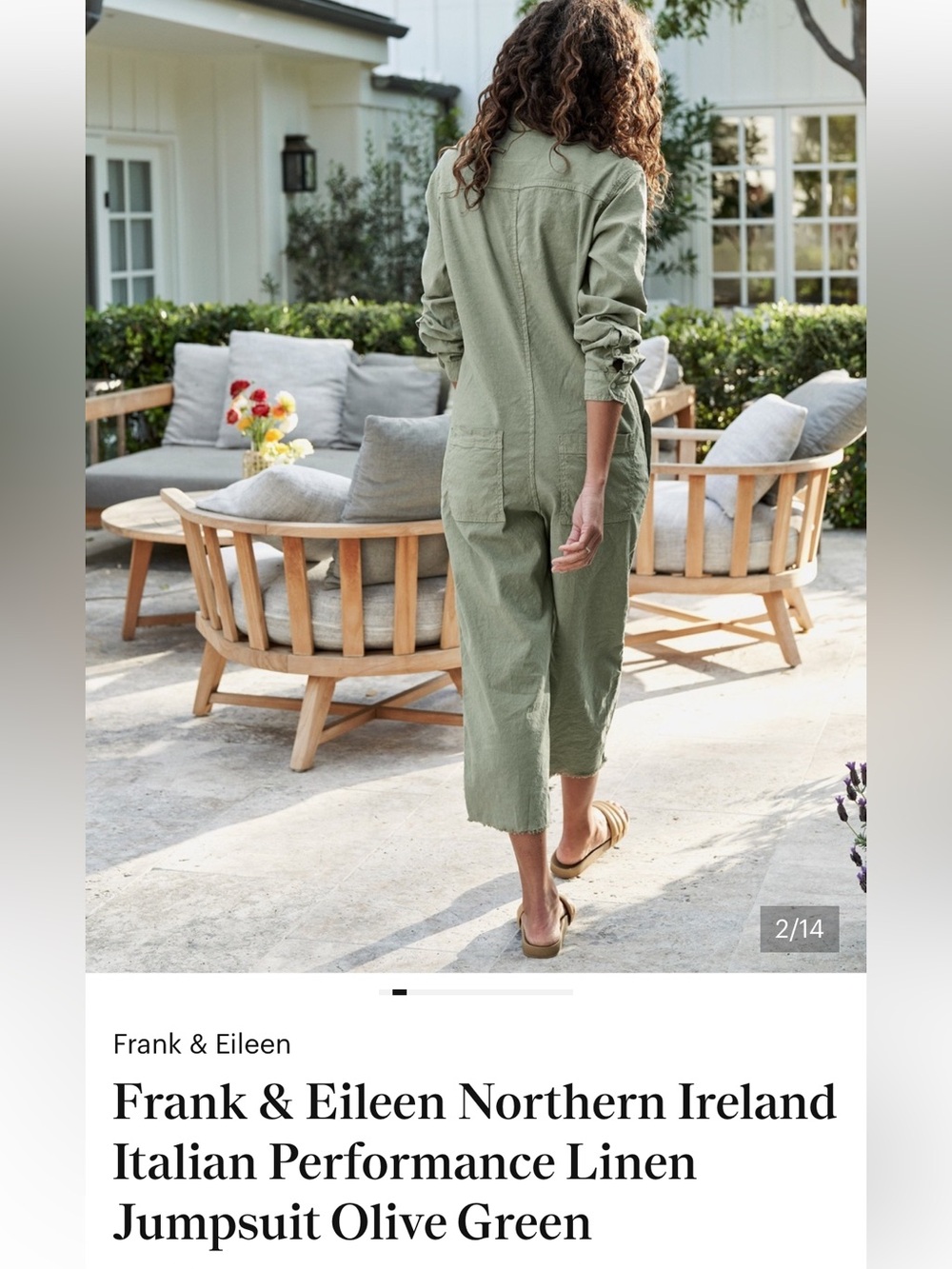 Frank & Eileen sage green Northern Ireland linen jumpsuit. Size Medium. - Picture 8 of 12